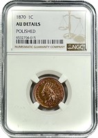 1870 Indian Head Cent NGC AU DETAILS Polished