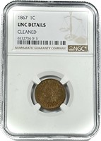 1867 Indian Head Cent NGC UNC DETAILS Cleaned