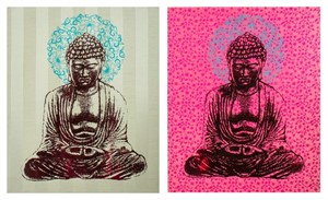 Seated Buddha Serigraph Prints on Silk, 2