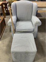 Flexsteel Blue and white checked wingback chair