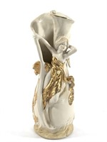 Royal Dux Vase w Art Nouveau Woman in Relief, 16"