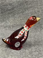Signed Fenton 4" Ruby Red Goose Hand Painted