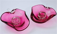 Rossi Cranberry Glass Candle Stick Holders