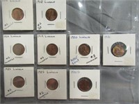 (9) Lincoln Wheat Cents. Dates: 1910, 1912, 1914,