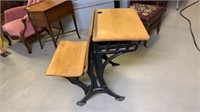 Antique Cast Iron School Desk w/ ink well hole