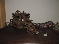 C. 1920 Art Deco Cast Iron Horse Drawn Coach Lamp