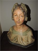 Vintage Painted Chalk Ware Bust of Greek Lady