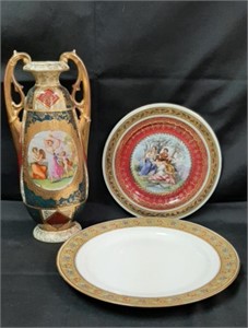 (2) Porcelain Plates, 1 Vase - See Description