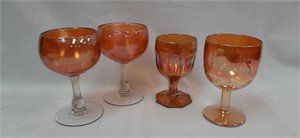 (4) Marigold Carnival Glass Goblets - See Desc