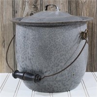 Gray Enamel Bucket w/Lid