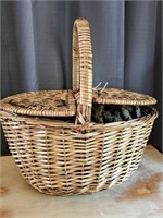 Large Wicker Picnic Basket & Contents