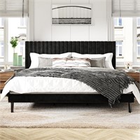 King Size Bed Frame with Velvet Upholstered Headbo