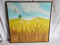 Oil on Canvas Kids w/ Kites Signed Taree