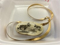 14K Necklace with Carved Elk Antler Pendant