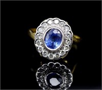 Sapphire and diamond set 18ct yellow gold cluster