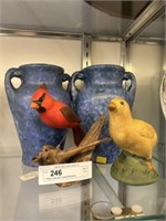 Pottery Vases with Carved Wood Bird