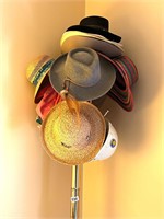 Metal Hat Stand & 15 Hats - see pics