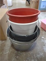 Lot of buckets including 2 galvanized buckets,