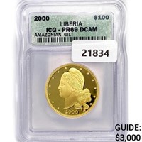 2000 $100 1oz Liberian Gold ICG PR69 DCAM