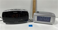 Two Brookstone Clock Radios