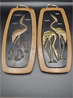 (2) Wooden Plaques w/ Embossed Brass Storks