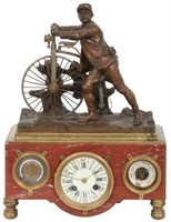 French Industrial Animated Cyclist Mantle Clock
