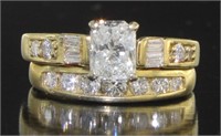 14kt Gold Radiant Cut 1.75 ct Diamond Ring Set