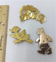 Lot of 3 Vintage Children Themed Metal Pins