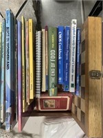 Tray Lot Of Assorted Books And Chess Board