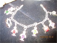 925 Silver Charm Bracelet w/9 Charms 925-24.3 g