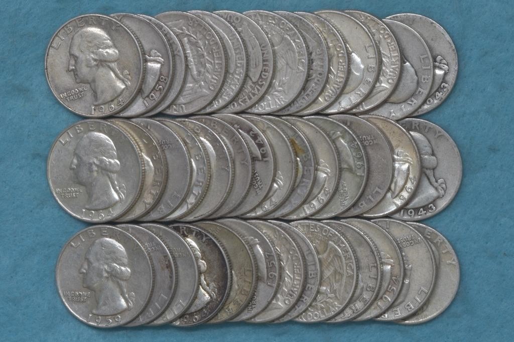 Roll of Washington Silver Quarters