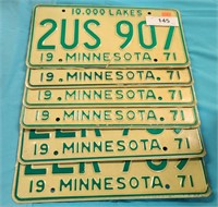 Set of 6 1971 Minnesota license plates