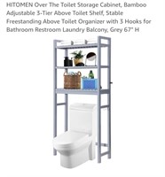 3-Tier Above Toilet Shelf, Bamboo, Grey 67"