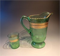green bar ware pitcher and tumbler - greentown