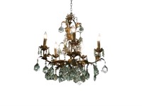 Louis XV style five light crystal and gilt