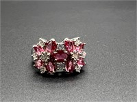 Silver-Toned Pink Rhinestone Ring - Size. 7.5