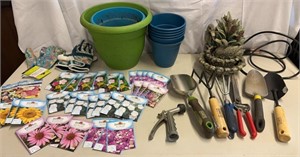 Garden Lot: Fountain, Pots, Tools, Seeds Gloves