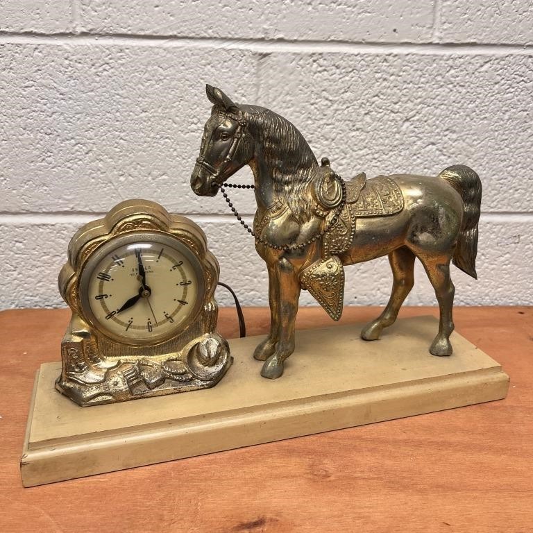 Vintage Horse Statue & United Clock
