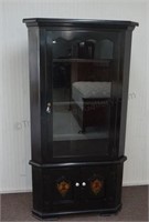 Black Painted Wood Corner Curio Cabinet