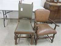 2 OAK UPHOLSTERED CHAIRS