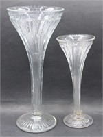 (2) Early New Martinsville Ribbed Trumpet Vases