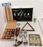 Group games, vintage Ouija board, Hawaiian Leis,