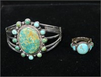 Southwestern silver turquoise cuff bracelet and