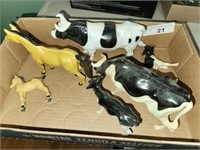 6 Vintage Plastic Cows & Horses - Nylint Like