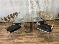Metal Leaf Filigree Base Dining Table w/6 Chairs