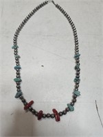 Coral & Turquoise silver bead necklace.