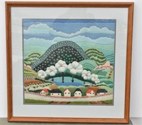 Cottage Village & Rolling Hills Framed Needlepoint