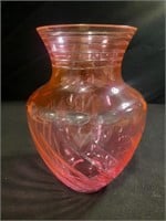 Czech Pink Cut to Clear Vase - 7.75"h