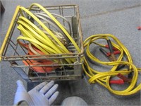 old metal milk crate -misc wire -jumper cables