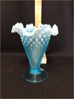 Fenton Blue Opalescent Glass Hobnail Vase
